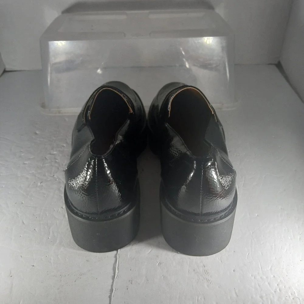 Franco Sarto Brindy Platform Loafers 8.5M Black Patent Lug Sole Chunky Shoes